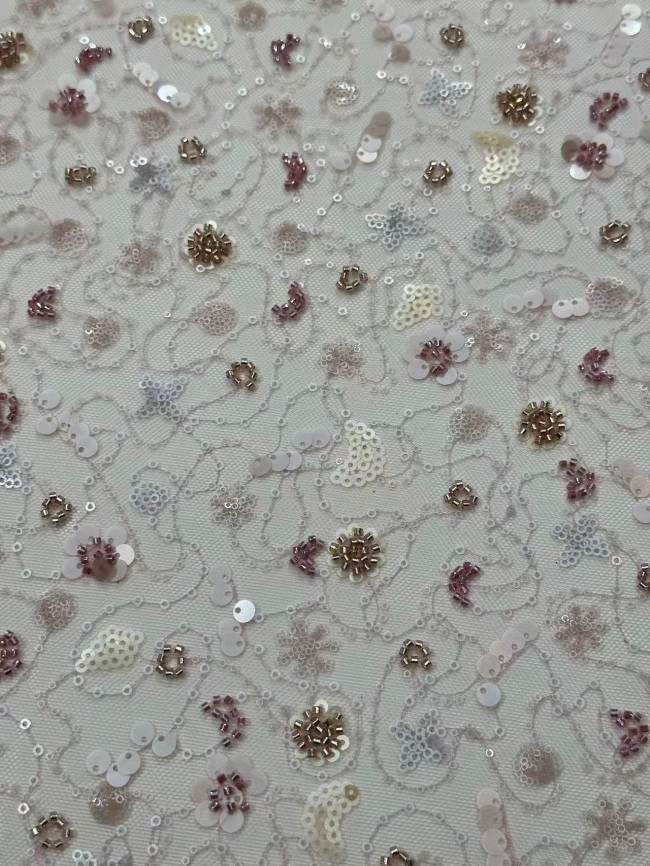 5 Yards Colorful Sequins Pearls Rhinestones Beaded Embroidered 3D Floral Lace Material Fabric For Dresses HN178