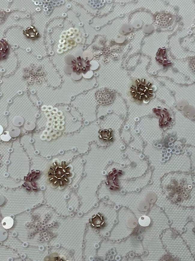 5 Yards Colorful Sequins Pearls Rhinestones Beaded Embroidered 3D Floral Lace Material Fabric For Dresses HN178