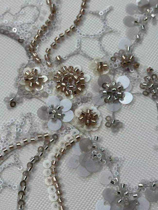 5 Yards Colorful Sequins Pearls Rhinestones Beaded Embroidered 3D Floral Lace Material Fabric For Dresses HN179