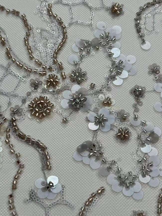 5 Yards Colorful Sequins Pearls Rhinestones Beaded Embroidered 3D Floral Lace Material Fabric For Dresses HN179