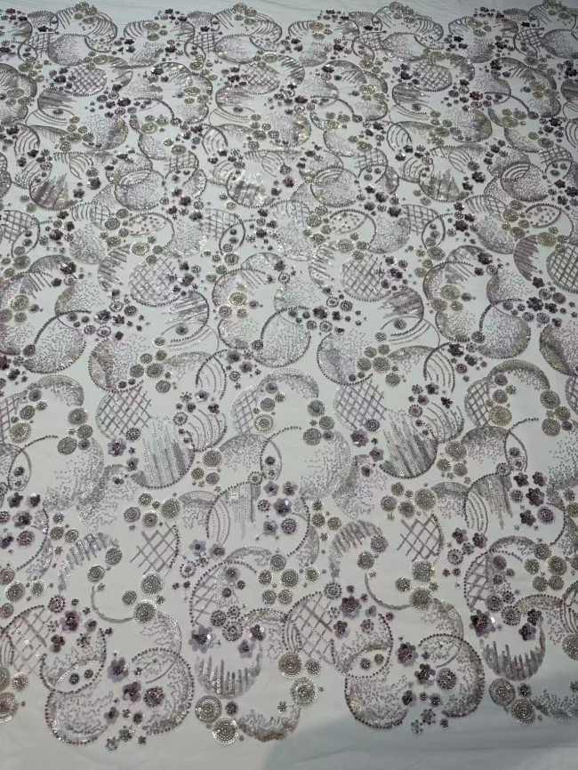 5 Yards Colorful Sequins Pearls Rhinestones Beaded Embroidered 3D Floral Lace Material Fabric For Dresses HN180