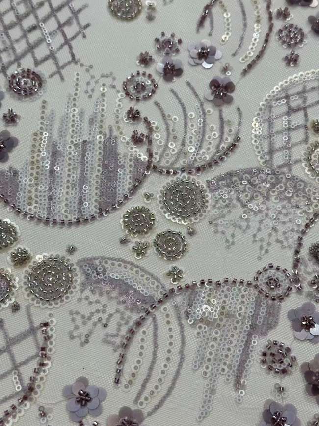 5 Yards Colorful Sequins Pearls Rhinestones Beaded Embroidered 3D Floral Lace Material Fabric For Dresses HN180