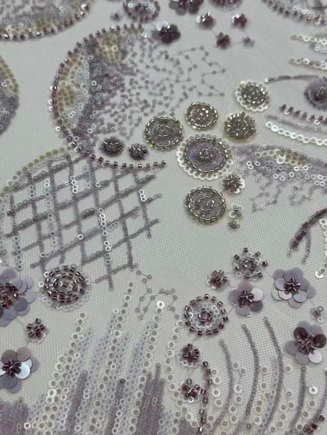 5 Yards Colorful Sequins Pearls Rhinestones Beaded Embroidered 3D Floral Lace Material Fabric For Dresses HN180