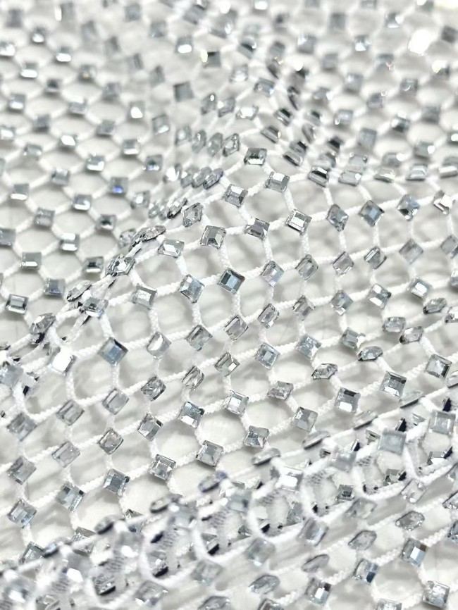 5 Yards Luxury Heavy Rhinestones Beaded Lace Material Fabric For Dresses