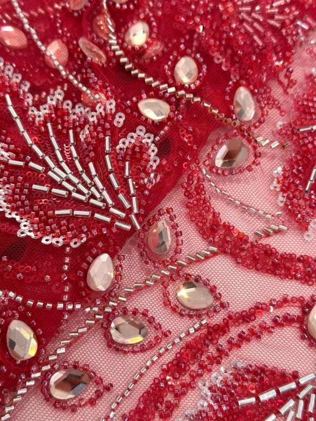 5 Yards Rhinestones Beaded Lace Material Fabric For Dresses