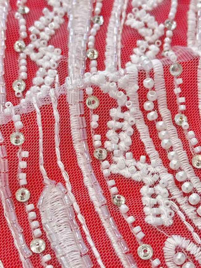 5 Yards Sequins Pearls Rhinestones Beaded Lace Material Fabric For Dresses