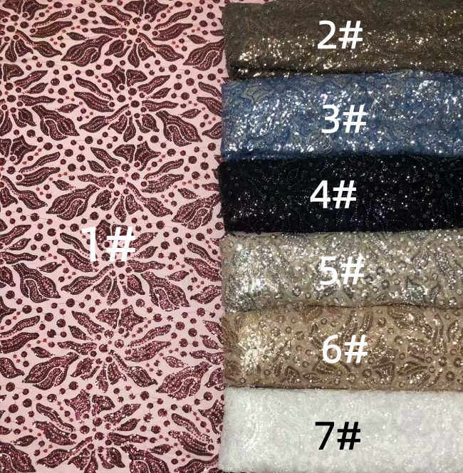 5 Yards Colorful Sequins Pearls Rhinestones Beaded Embroidered 3D Floral Lace Material Fabric For Dresses HN175