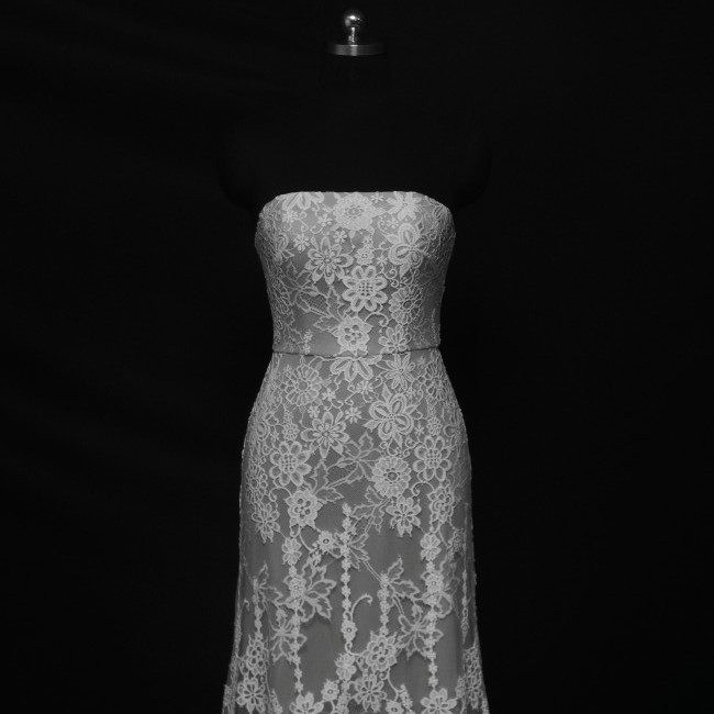 Strapless Sleeveless Short Train Slim Lace Bridal Dress