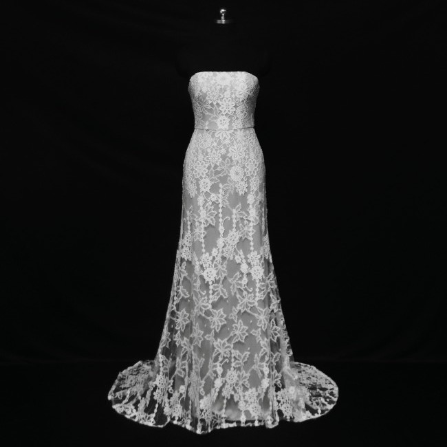 Strapless Sleeveless Short Train Slim Lace Bridal Dress