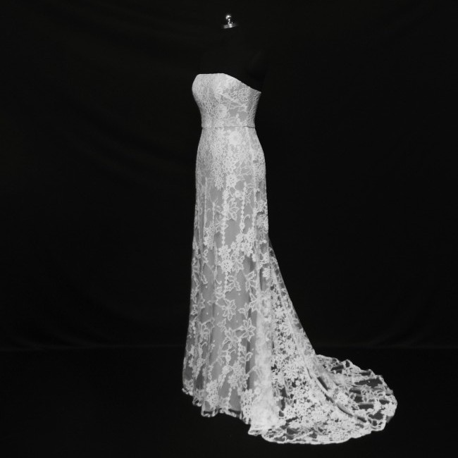 Strapless Sleeveless Short Train Slim Lace Bridal Dress