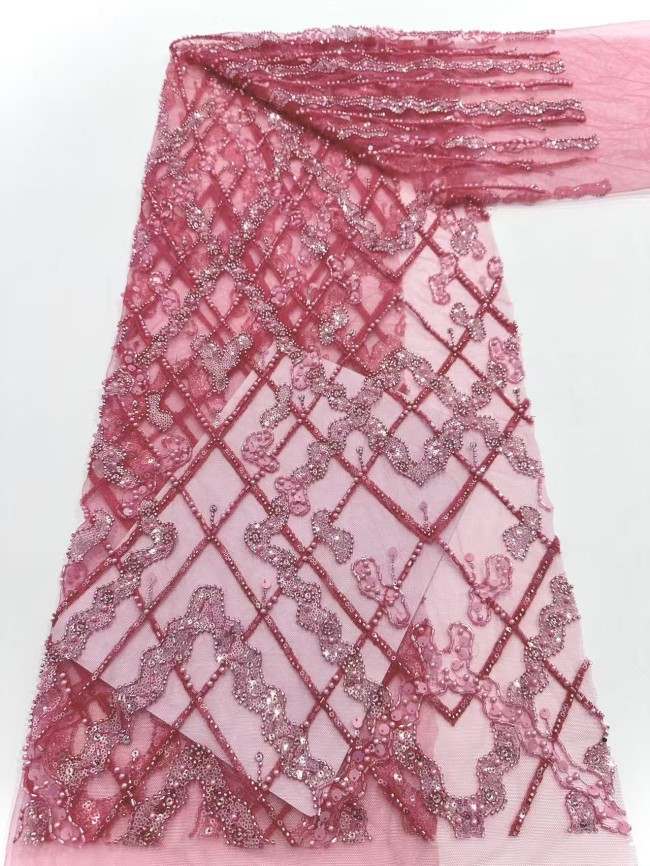 5 Yards Colorful Sequins Pearls Rhinestones Beaded Embroidered 3D Floral Lace Fabric Material For Dressmaking HN188