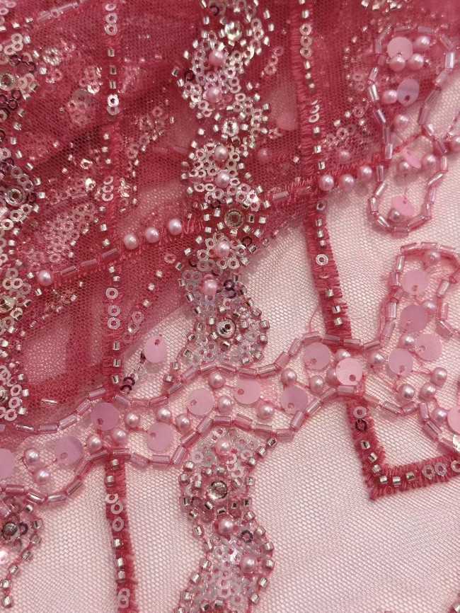5 Yards Colorful Sequins Pearls Rhinestones Beaded Embroidered 3D Floral Lace Fabric Material For Dressmaking HN188