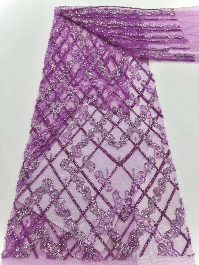 5 Yards Colorful Sequins Pearls Rhinestones Beaded Embroidered 3D Floral Lace Fabric Material For Dressmaking HN188