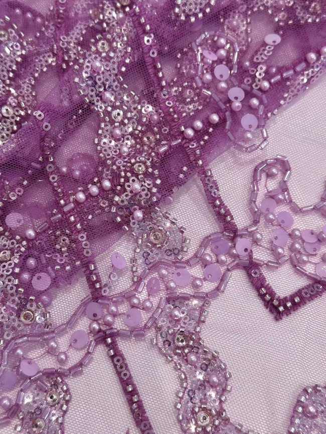 5 Yards Colorful Sequins Pearls Rhinestones Beaded Embroidered 3D Floral Lace Fabric Material For Dressmaking HN188