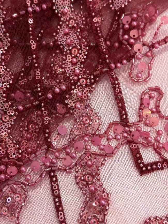 5 Yards Colorful Sequins Pearls Rhinestones Beaded Embroidered 3D Floral Lace Fabric Material For Dressmaking HN188