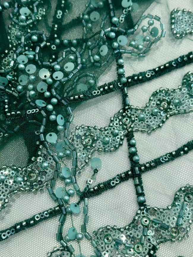 5 Yards Colorful Sequins Pearls Rhinestones Beaded Embroidered 3D Floral Lace Fabric Material For Dressmaking HN188