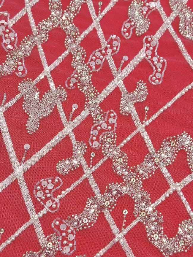 5 Yards Colorful Sequins Pearls Rhinestones Beaded Embroidered 3D Floral Lace Fabric Material For Dressmaking HN188