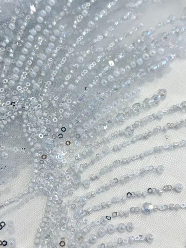 5 Yards Colorful Sequins Pearls Rhinestones Beaded Embroidered 3D Floral Lace Fabric Material For Dressmaking HN190