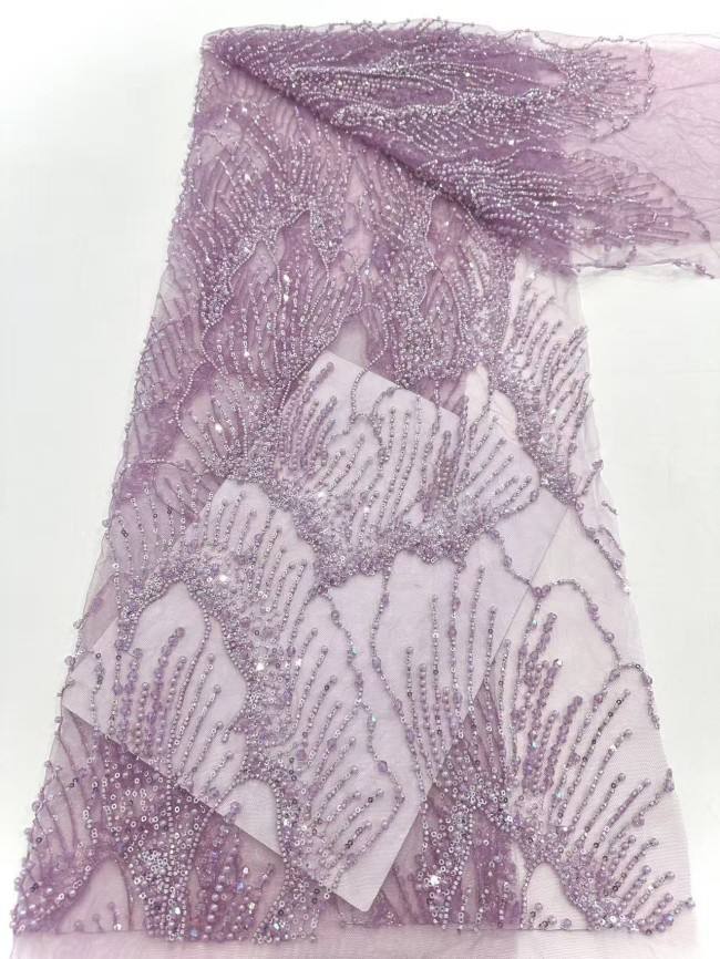 5 Yards Colorful Sequins Pearls Rhinestones Beaded Embroidered 3D Floral Lace Fabric Material For Dressmaking HN190
