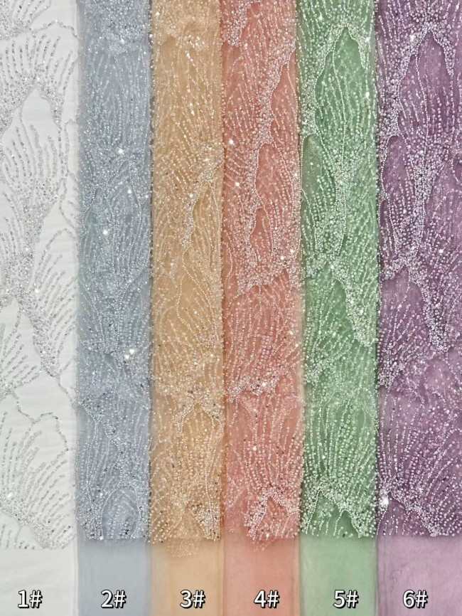 5 Yards Colorful Sequins Pearls Rhinestones Beaded Embroidered 3D Floral Lace Fabric Material For Dressmaking HN190