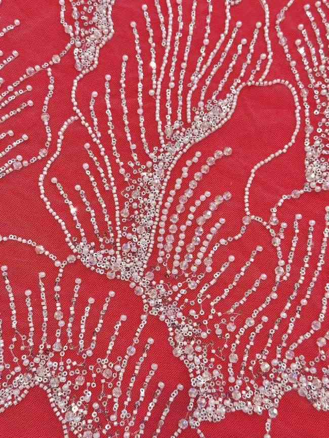 5 Yards Colorful Sequins Pearls Rhinestones Beaded Embroidered 3D Floral Lace Fabric Material For Dressmaking HN190