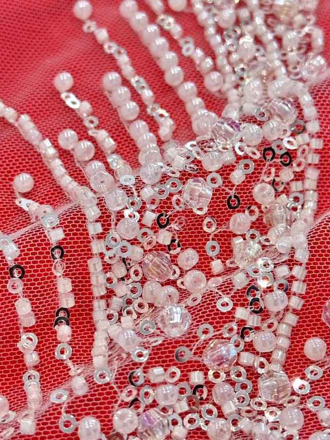 5 Yards Colorful Sequins Pearls Rhinestones Beaded Embroidered 3D Floral Lace Fabric Material For Dressmaking HN190