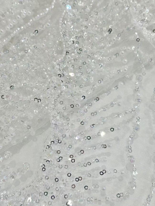 5 Yards Colorful Sequins Pearls Rhinestones Beaded Embroidered 3D Floral Lace Fabric Material For Dressmaking HN190