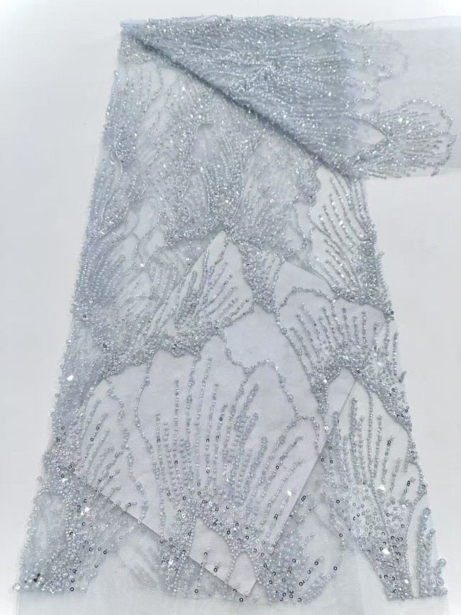 5 Yards Colorful Sequins Pearls Rhinestones Beaded Embroidered 3D Floral Lace Fabric Material For Dressmaking HN190
