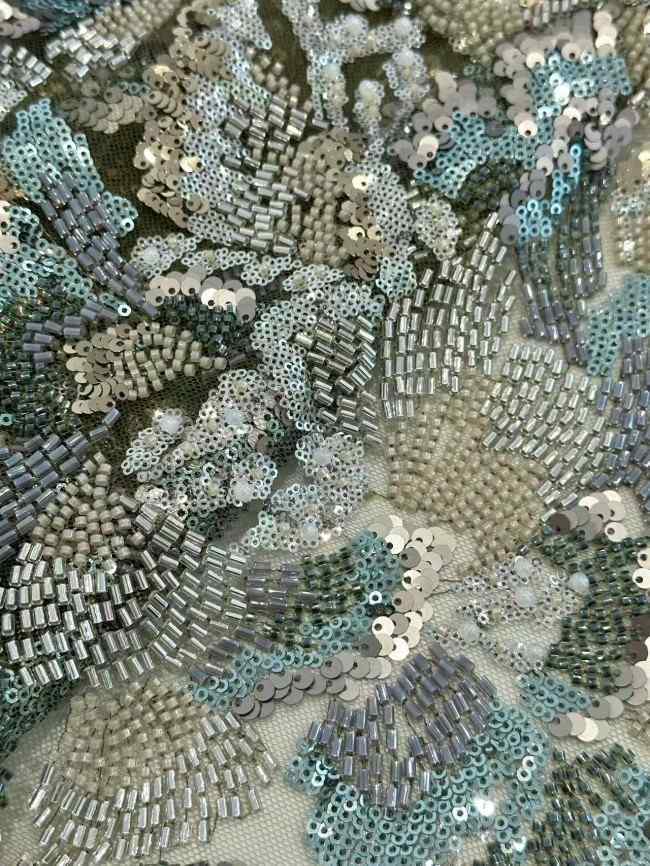 5 Yards Colorful Sequins Pearls Rhinestones Beaded Embroidered 3D Floral Lace Fabric Material For Dressmaking HN193