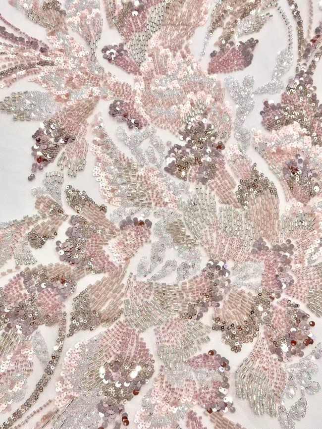 5 Yards Colorful Sequins Pearls Rhinestones Beaded Embroidered 3D Floral Lace Fabric Material For Dressmaking HN193
