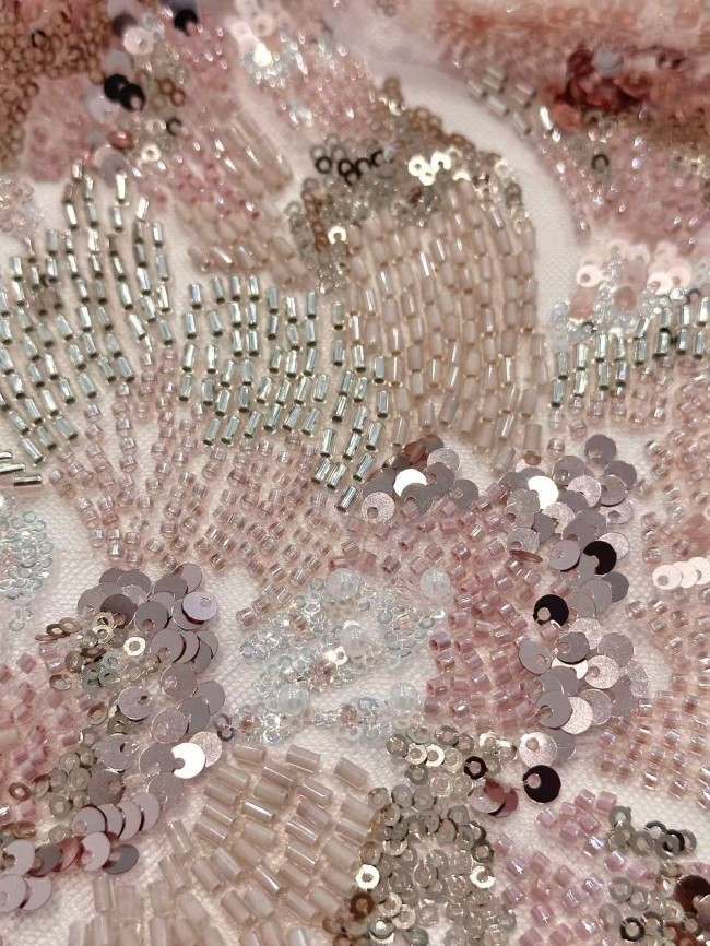 5 Yards Colorful Sequins Pearls Rhinestones Beaded Embroidered 3D Floral Lace Fabric Material For Dressmaking HN193