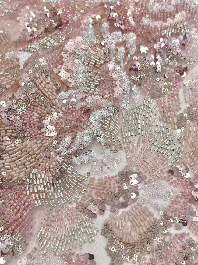 5 Yards Colorful Sequins Pearls Rhinestones Beaded Embroidered 3D Floral Lace Fabric Material For Dressmaking HN193