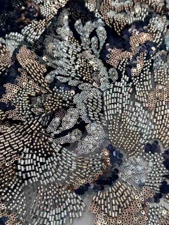5 Yards Colorful Sequins Pearls Rhinestones Beaded Embroidered 3D Floral Lace Fabric Material For Dressmaking HN193