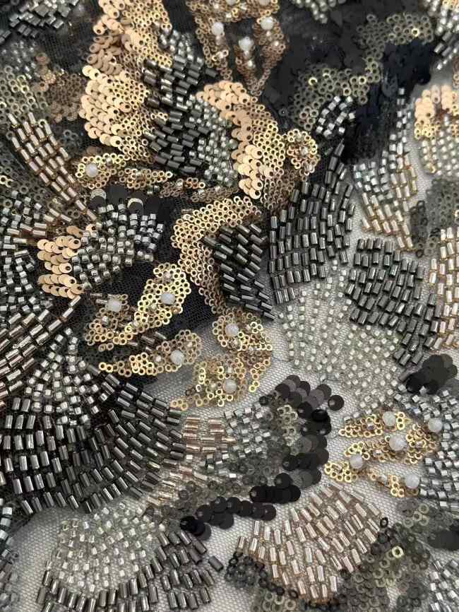 5 Yards Colorful Sequins Pearls Rhinestones Beaded Embroidered 3D Floral Lace Fabric Material For Dressmaking HN193