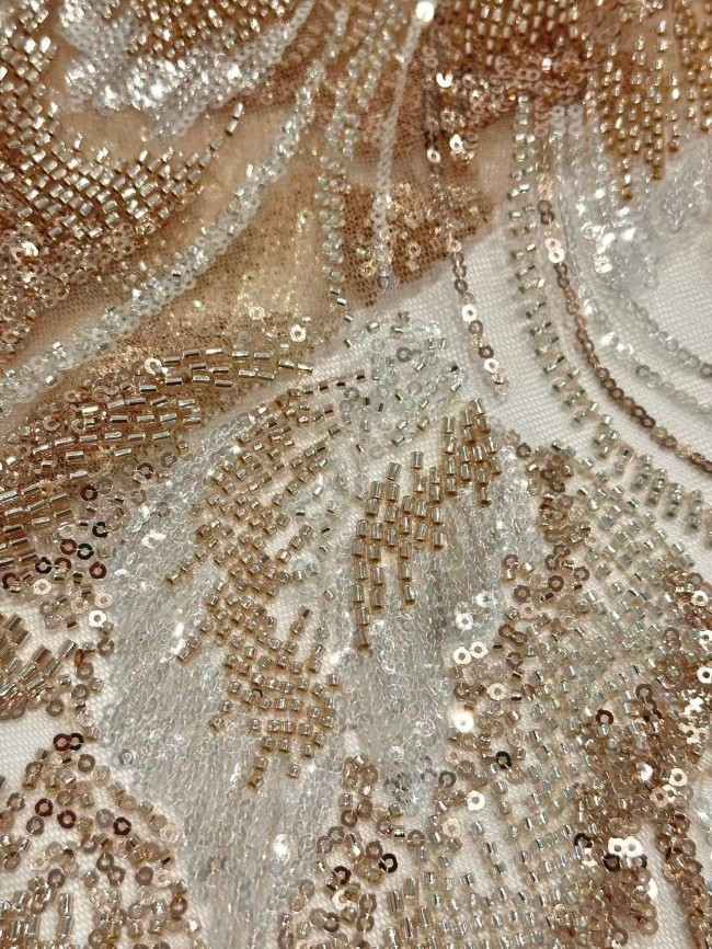 5 Yards Colorful Sequins Pearls Rhinestones Beaded Embroidered 3D Floral Lace Fabric Material For Dressmaking HN195