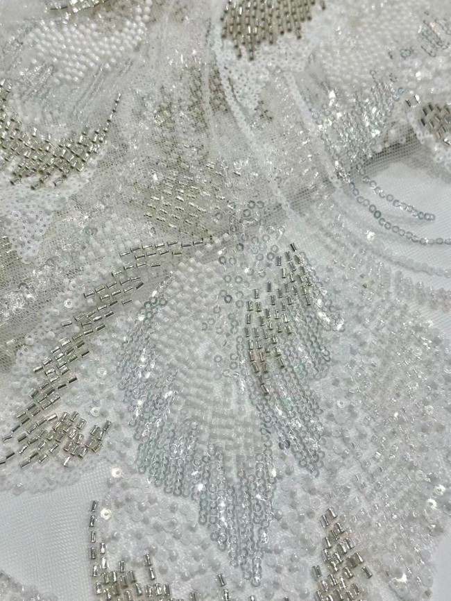 5 Yards Colorful Sequins Pearls Rhinestones Beaded Embroidered 3D Floral Lace Fabric Material For Dressmaking HN195
