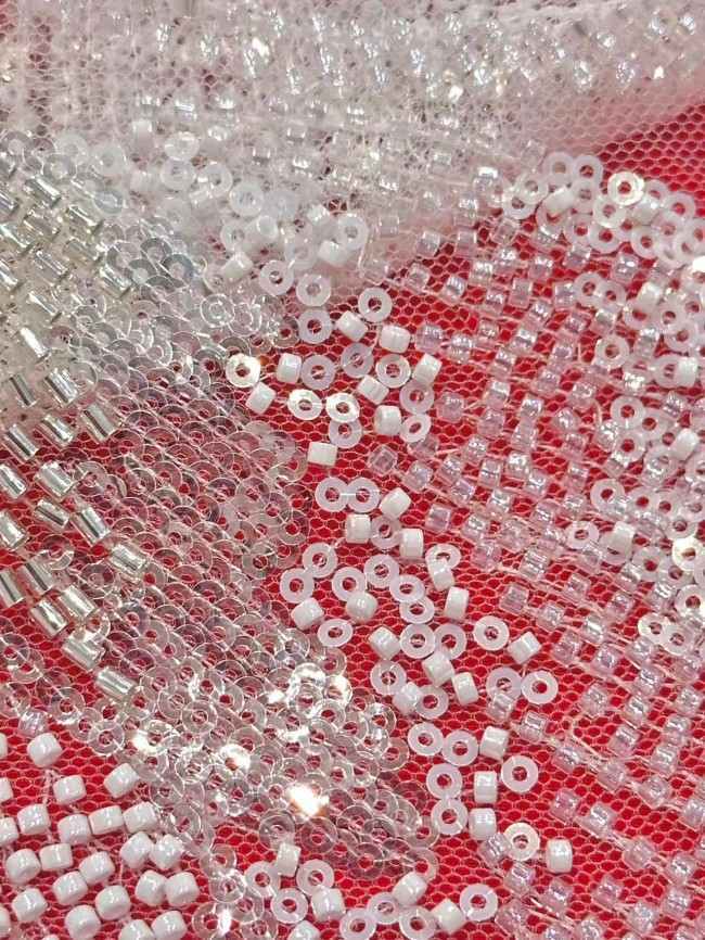 5 Yards Colorful Sequins Pearls Rhinestones Beaded Embroidered 3D Floral Lace Fabric Material For Dressmaking HN195