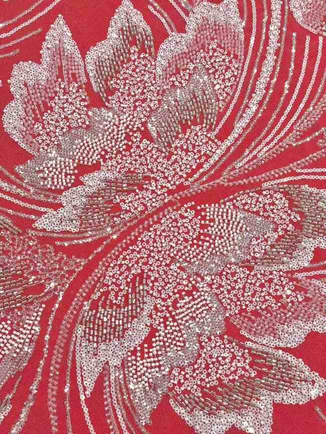 5 Yards Colorful Sequins Pearls Rhinestones Beaded Embroidered 3D Floral Lace Fabric Material For Dressmaking HN195