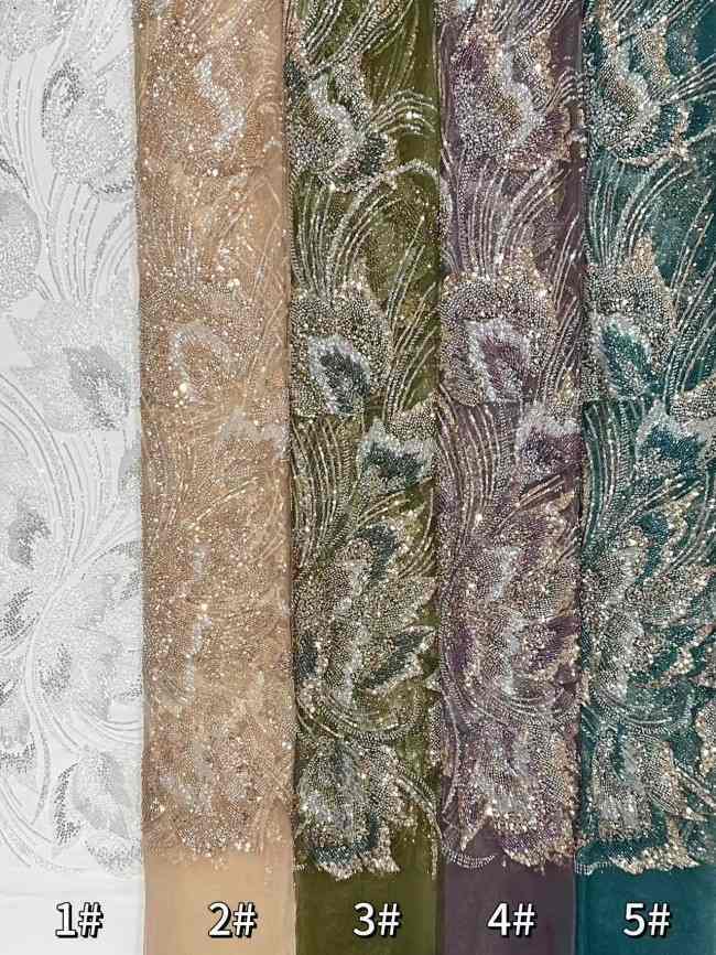 5 Yards Colorful Sequins Pearls Rhinestones Beaded Embroidered 3D Floral Lace Fabric Material For Dressmaking HN195