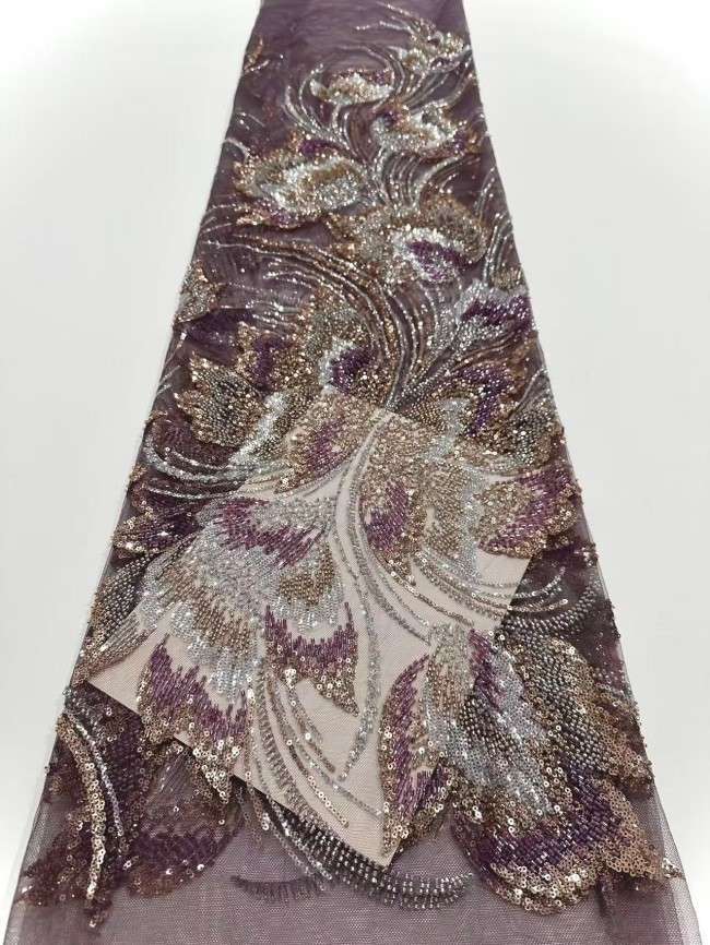 Luxury Multicolor Crystal Beaded Embroidered Lace Fabric – 5 Yards for Evening Dresses