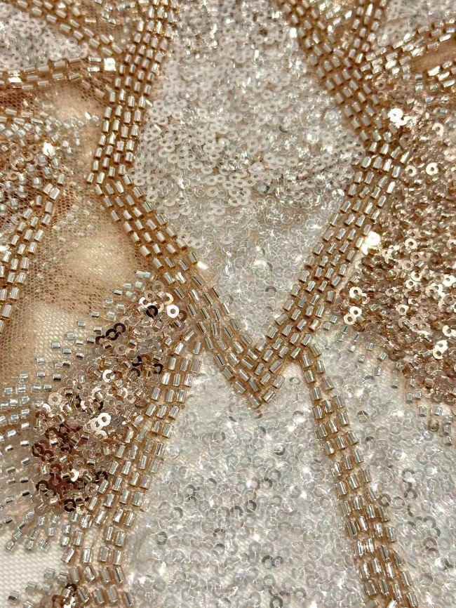 5 Yards Colorful Sequins Pearls Rhinestones Beaded Embroidered 3D Floral Lace Fabric Material For Dressmaking HN197