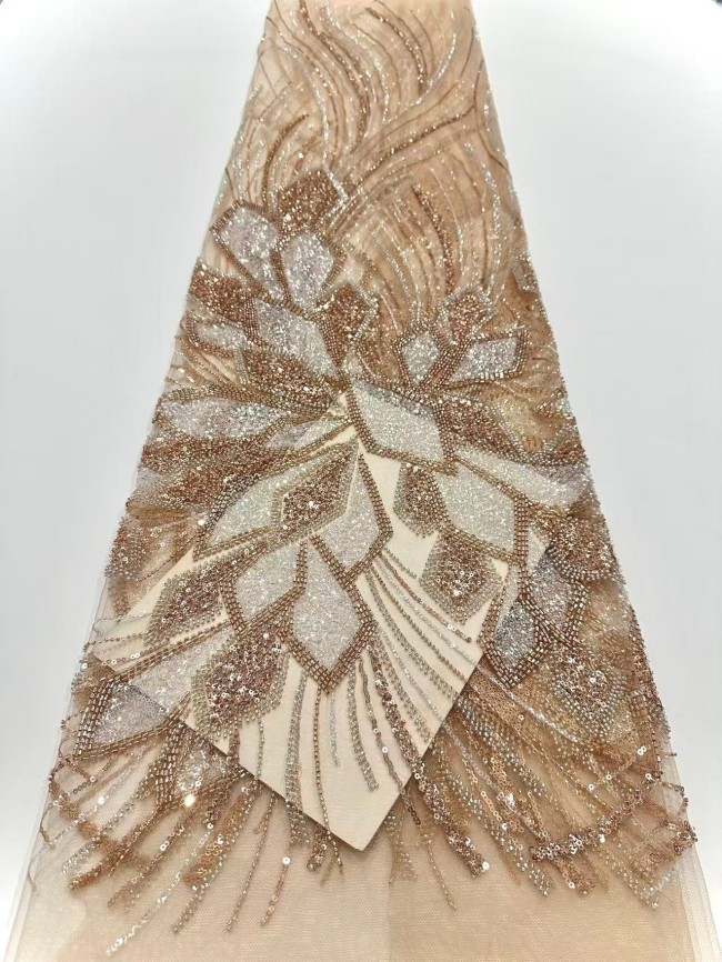 5 Yards Colorful Sequins Pearls Rhinestones Beaded Embroidered 3D Floral Lace Fabric Material For Dressmaking HN197