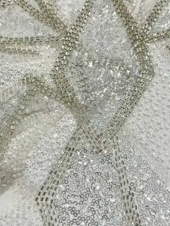 5 Yards Colorful Sequins Pearls Rhinestones Beaded Embroidered 3D Floral Lace Fabric Material For Dressmaking HN197