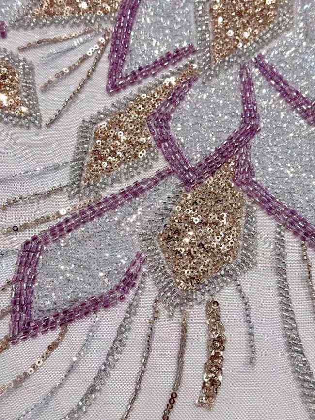 5 Yards Colorful Sequins Pearls Rhinestones Beaded Embroidered 3D Floral Lace Fabric Material For Dressmaking HN197