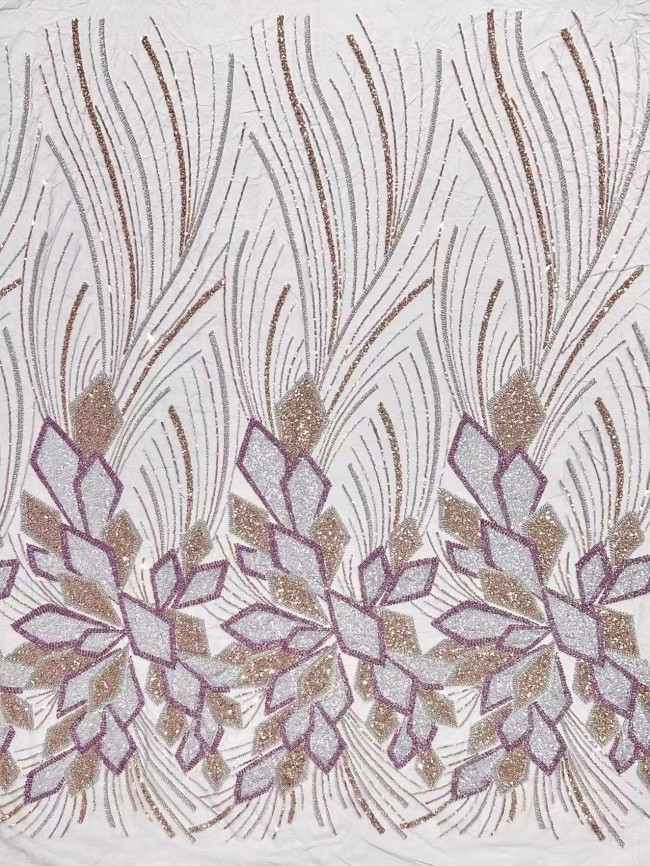 5 Yards Colorful Sequins Pearls Rhinestones Beaded Embroidered 3D Floral Lace Fabric Material For Dressmaking HN197