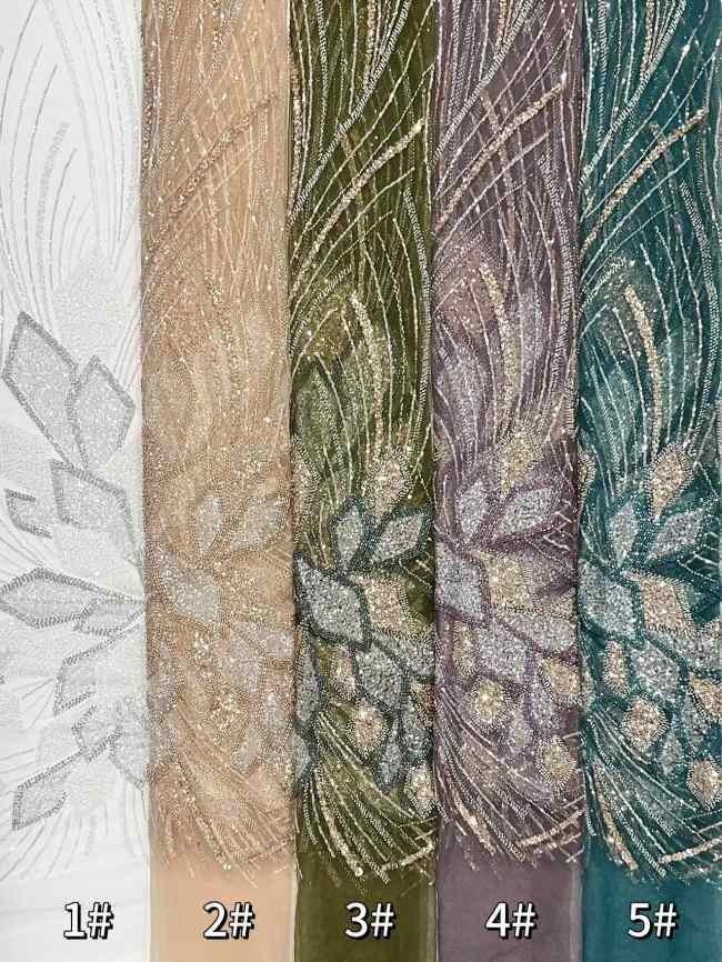 5 Yards Colorful Sequins Pearls Rhinestones Beaded Embroidered 3D Floral Lace Fabric Material For Dressmaking HN197