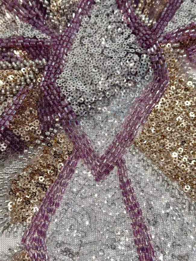 5 Yards Colorful Sequins Pearls Rhinestones Beaded Embroidered 3D Floral Lace Fabric Material For Dressmaking HN197