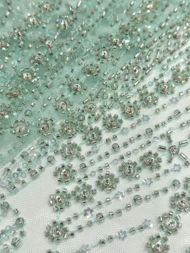 5 Yards Colorful Sequins Pearls Rhinestones Beaded Embroidered 3D Floral Lace Fabric Material For Dressmaking HN198