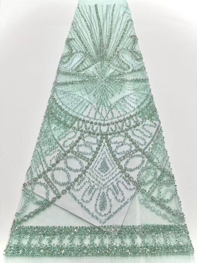5 Yards Colorful Sequins Pearls Rhinestones Beaded Embroidered 3D Floral Lace Fabric Material For Dressmaking HN198