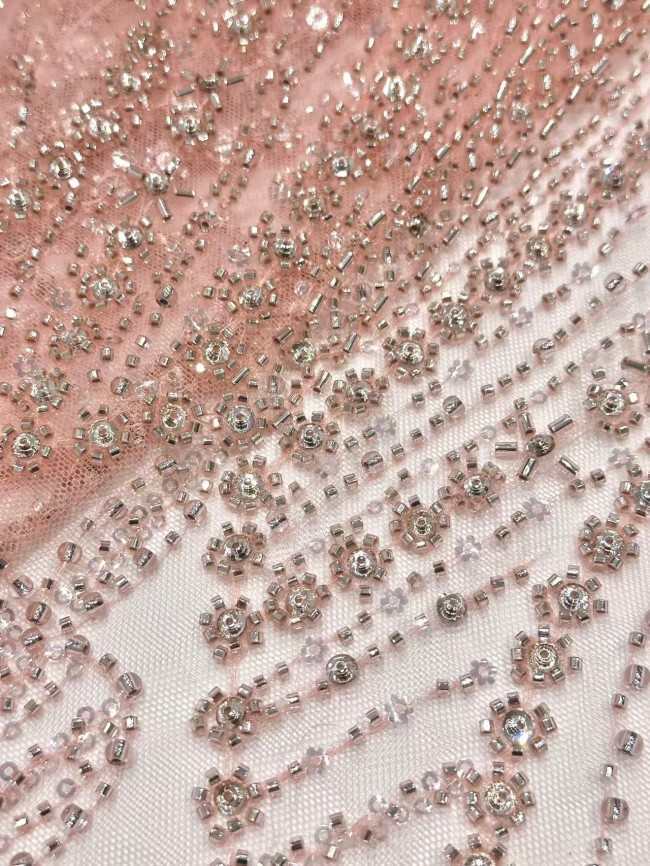 5 Yards Colorful Sequins Pearls Rhinestones Beaded Embroidered 3D Floral Lace Fabric Material For Dressmaking HN198